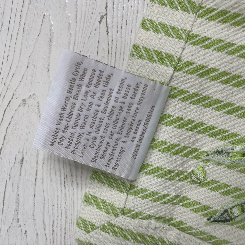 4 Vintage Williams Sonoma Napkins Pea Pods Peas Green White Stripes 19” Square